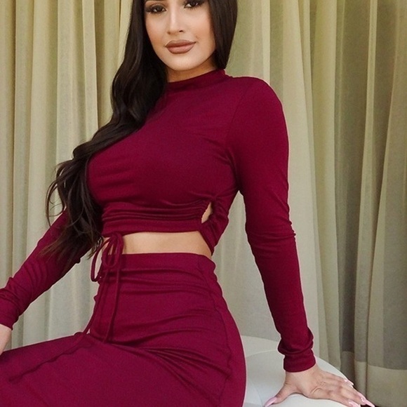 Cefian 2 Piece Dark Red Dress And Top - Picture 2 of 5
